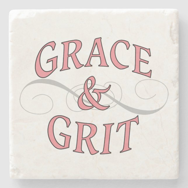Grace & Grit Ord i Rosa & Grått Stenunderlägg (Framsidan)