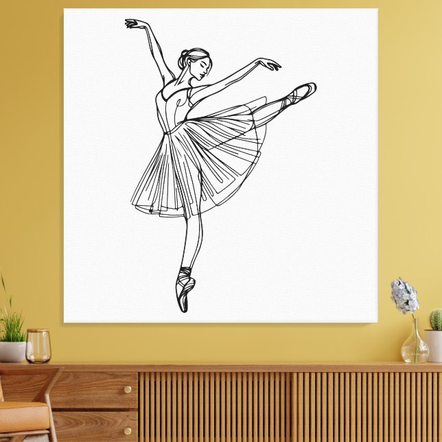 Grace i Rörelse - Ballerina Line Art Canvastryck (Insitu (Vardagsrum))
