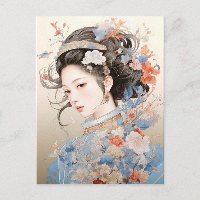 Grace i traditionella kinesiska kvinnor vykort (Framsida)