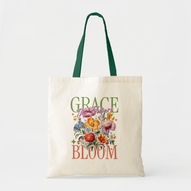 Grace in Bloom Blommig Typografi Tygkasse (Framsidan)