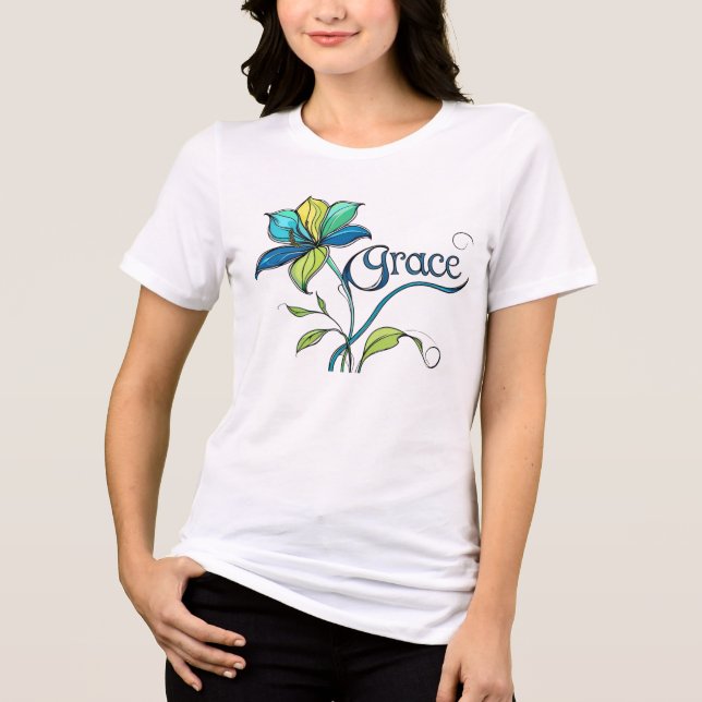 Grace in Bloom" – Inspirational Floral Art Tee (Framsida)