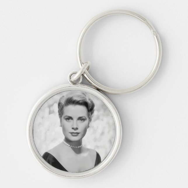 Grace Kelly, 1955 Keychain Rund Silverfärgad Nyckelring (Framsidan)