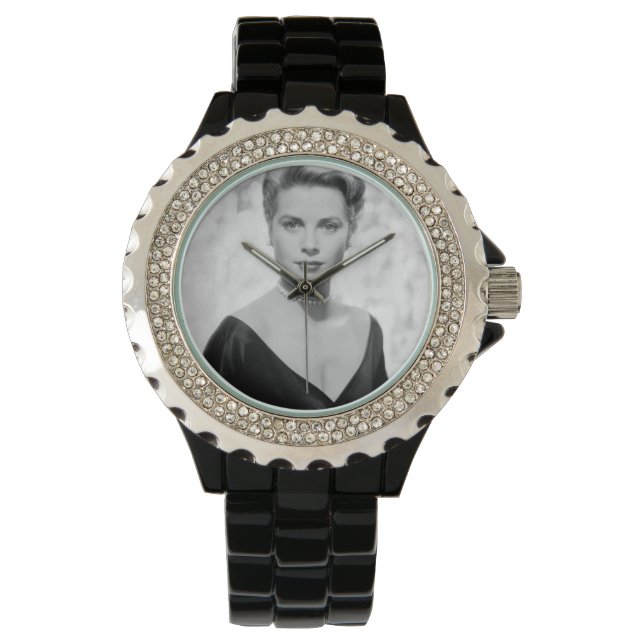 Grace Kelly, 1955 Rhinestone Black Enamel Watch Armbandsur (Framsida)