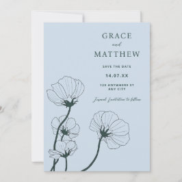 GRACE Modern botaniskt blå bröllop Inbjudningar