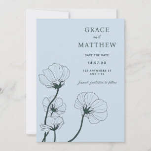GRACE Modern botaniskt blå bröllop Inbjudningar