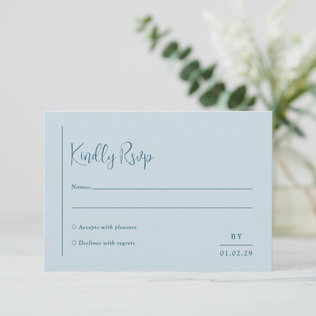 Grace Muted Blue Modern Bröllop OSA Kort (Stående Fram)