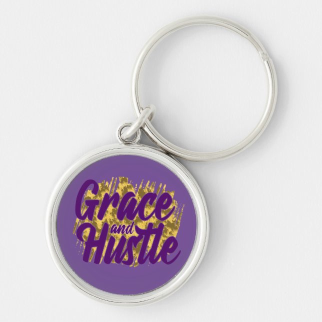 Grace och Hustle Rund Silverfärgad Nyckelring (Framsidan)