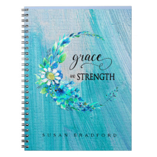 Grace och Styrka inspirationslust blå Blommigt Anteckningsbok