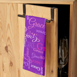 Grace personlig kort namn lila rosa kökshandduk