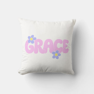 Grace Retro Groovy Flower Power Aesthetic Text Kudde