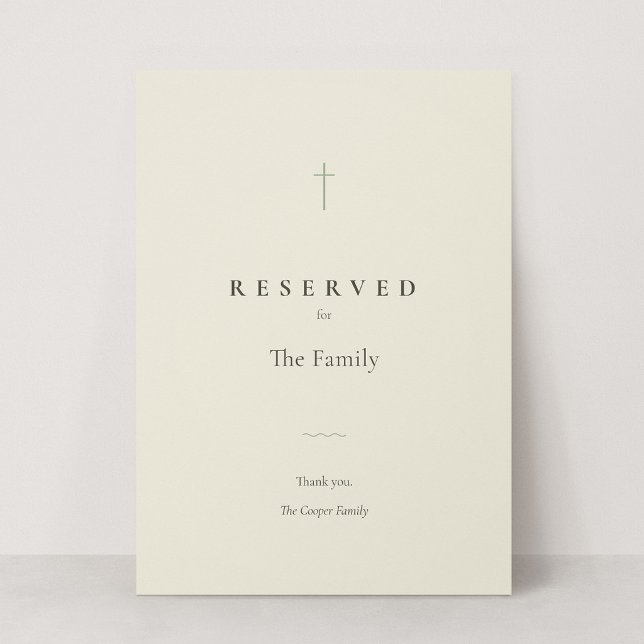 Grace Sage kristen kors reserverad sittplatsskylt (Grace | Sage - Reserved Seating Card)