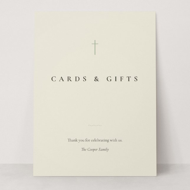 Grace Sage Minimal Cross Kort & Presentbordsskylt (Grace | Sage - 6.5 x 8.75" Cards & Gifts Card Sign)