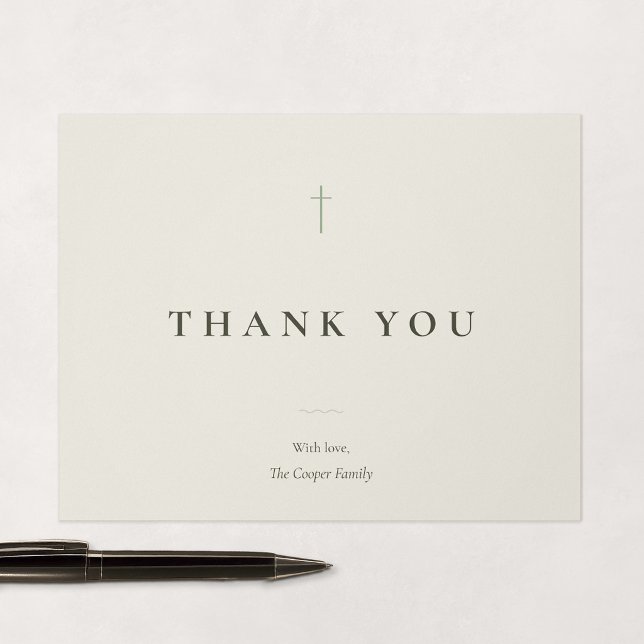 Grace Sage Minimal Kors Religiös Tack Kort (Grace | Sage - Correspondence Style Flat Thank You Card, Front)