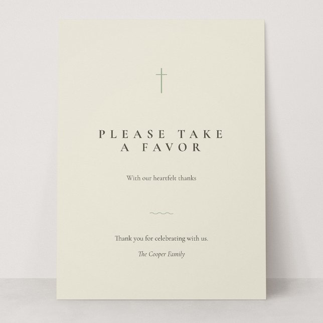 Grace Sage Minimal Kors Ta en Föräring Bordsskylt (Grace | Sage - Please Take a Favor 6.5 x 8.75" Card Sign)