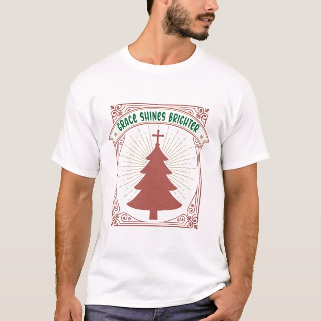 Grace Shines Brighter - Christian Christmas Tree T Shirt (Framsida)