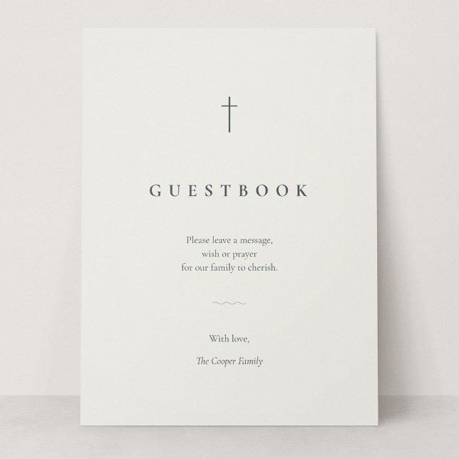 Grace Stone Minimal Kors Gästbok Bordsskylt (Grace | Stone - Sign Our Guestbook Card Sign, 6.5 x 8.75")