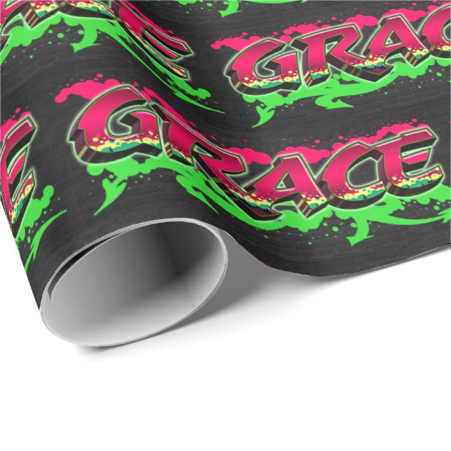 Grace Vorname Name Graffiti red green Presentpapper (Rullad Hörn)
