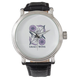 Grace Wins Blommig Kristet Vintage Gravyr Tee_ Armbandsur