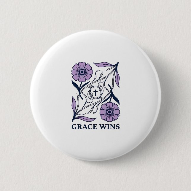 Grace Wins Blommig Kristet Vintage Gravyr Tee_ Knapp (Framsida)