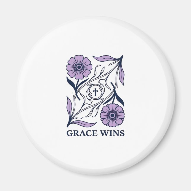 Grace Wins Blommig Kristet Vintage Gravyr Tee_ Magnet (Framsidan)