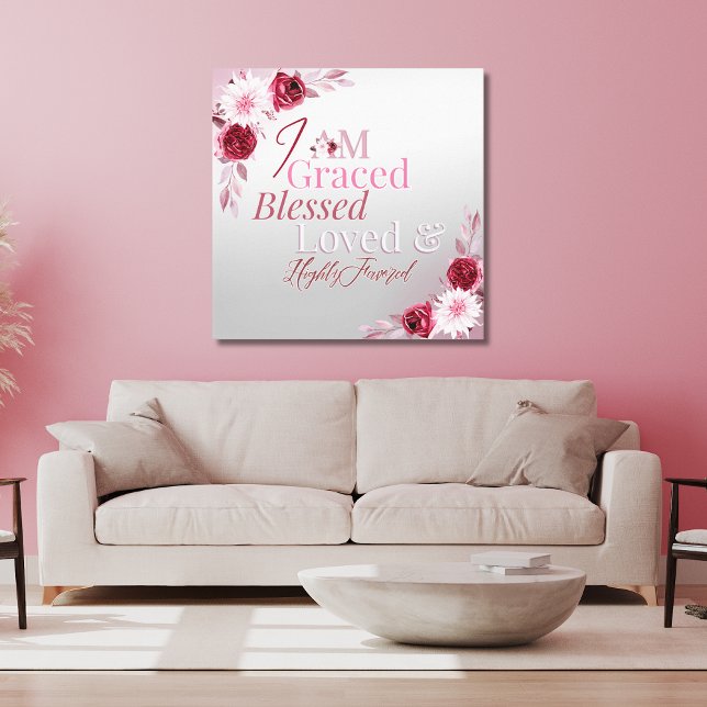 Graced Blsed Loved Favsted Rosa Blommigt Art Canvastryck (Skapare uppladdad)