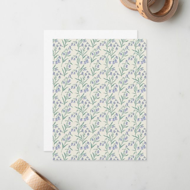 Graceful 1940s Vintage Bluebell & Muted Teal Anteckningskort (Fram/Back In Situ)