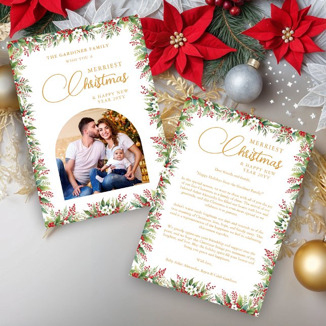 Graceful Arch Photo Elegant Calligraphy  Julkort (Graceful Dome Arch Photo Elegant Calligraphy Merriest Christmas Holidays Cards. )