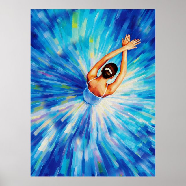Graceful Ballerina in Cosmic Blue Vortex Pop Art  Poster (Framsidan)