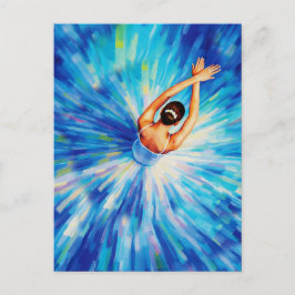 Graceful Ballerina in Cosmic Blue Vortex Pop Art  Vykort