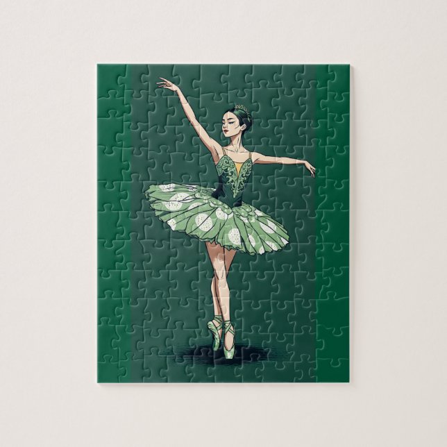 Graceful Ballerina Puzzle – Elegant Dancer on Gree Pussel (Vertikal)