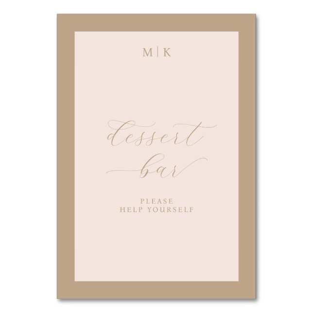 Graceful Beige Calligraphy Dessert Bar Bordsnummer (Framsidan)
