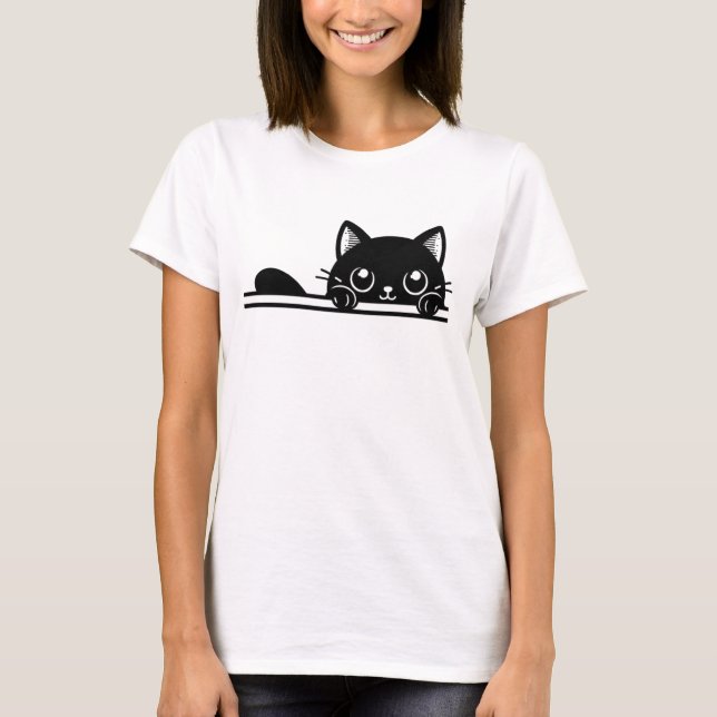 Graceful Black Cat Illustration T Shirt (Framsida)