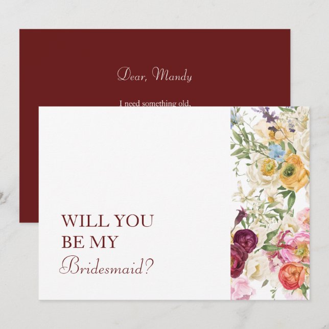 GRACEFUL Blooms blir mitt Bridesmaid-kort Inbjudningar (Fram/baksida)