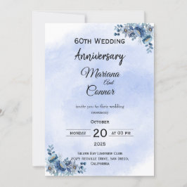 Graceful Blue Floral Wedding Anniversary Invitatio Inbjudningar