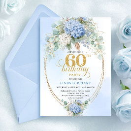 Graceful Bohemian Soft Blue Gold 60th Birthday Inbjudningar