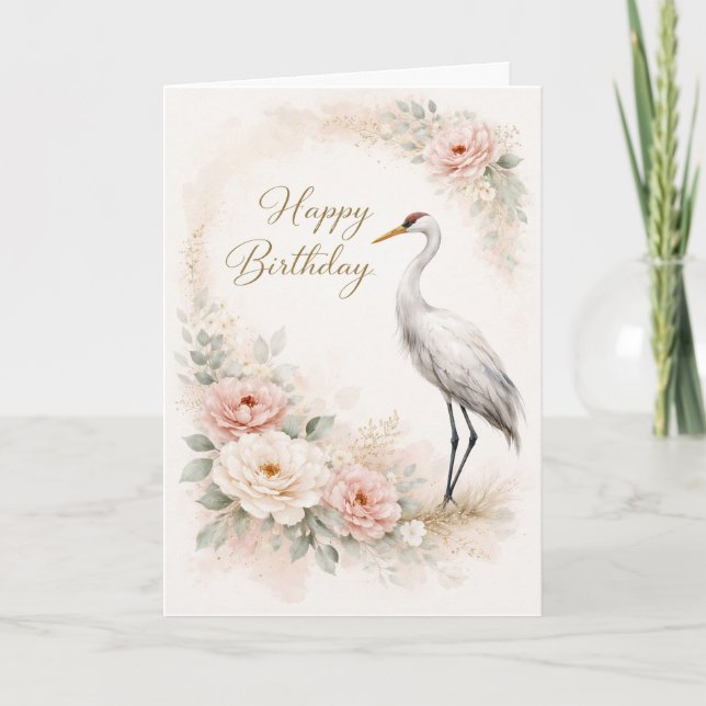 Graceful Crane Birthday Elegance Kort (Framsida)