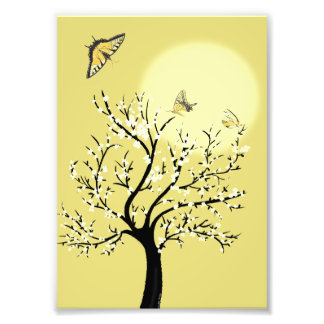 Graceful dreamy sunlit tree with butterflies fototryck