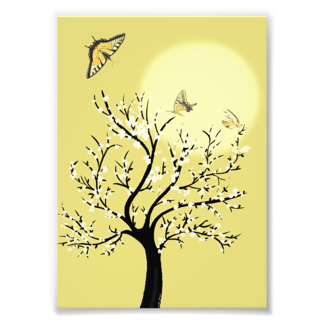 Graceful dreamy sunlit tree with butterflies  fototryck (Framsidan)