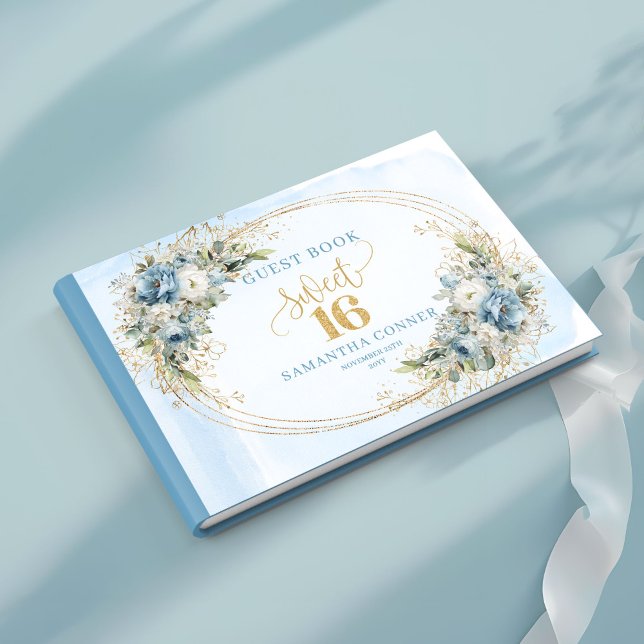 Graceful Dusty Blue Greenery Sweet Sixteen Guest   Gästböcker (Graceful Dusty Blue Greenery Sweet Sixteen Guest Book Design

)