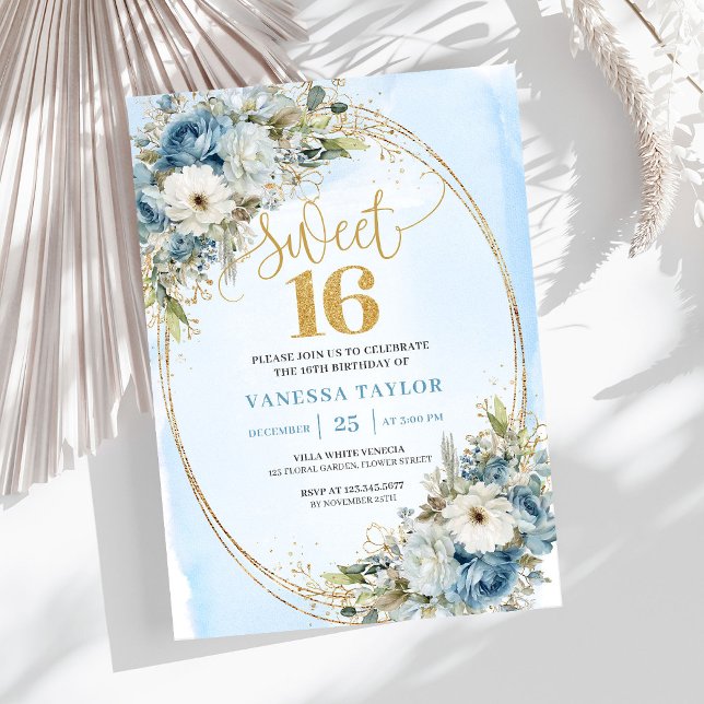 Graceful Dusty Blue Greenery Sweet Sixteen Invite  Inbjudningar (Graceful Dusty Blue Greenery Sweet Sixteen Invite Design

)