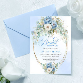 Graceful Dusty Blue Peonies Greenery Bridal Invite Inbjudningar