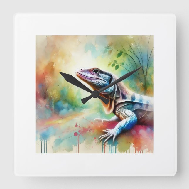 Graceful Lizard 240824AREF128 - Watercolor Fyrkantig Klocka (Framsida)