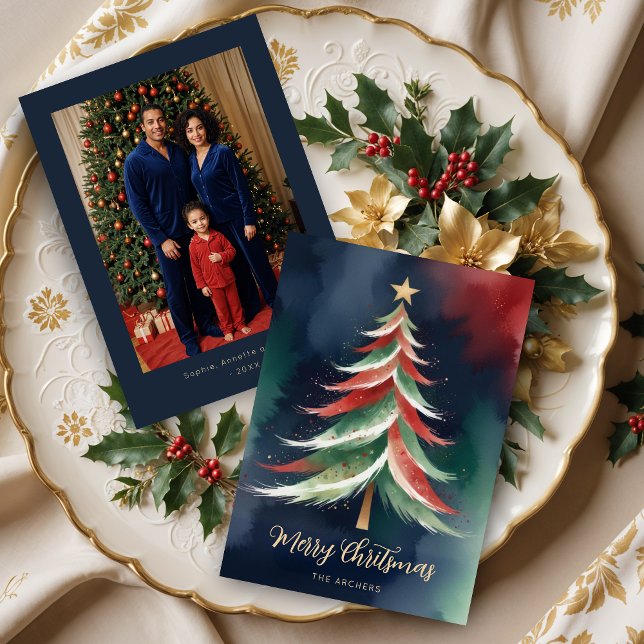 Graceful Modern Colorful Abstract Christmas Tree  Julkort (Graceful Modern Colorful Abstract Christmas Tree Holidays Cards.)