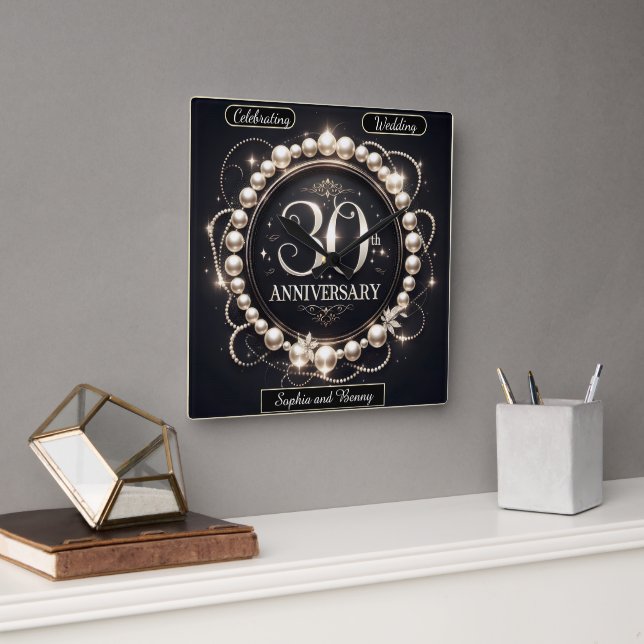 Graceful Pearl 30-årsjubileum Fyrkantig Klocka (Kontor)