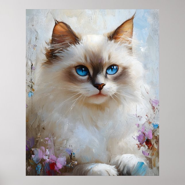 Graceful Ragdoll Cat in a Flower Garden – Soft Pas Poster (Framsidan)