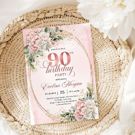 Graceful Rose Gold Eucalyptus 90th Birthday Invite Inbjudningar