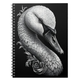 "Graceful Swan" Black White Art Spiral Notebook Anteckningsbok