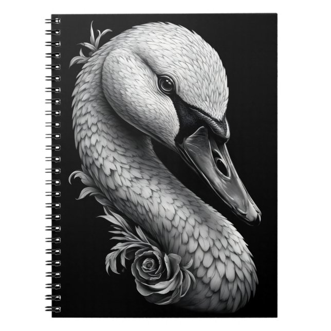 "Graceful Swan" Black White Art Spiral Notebook Anteckningsbok (Framsidan)