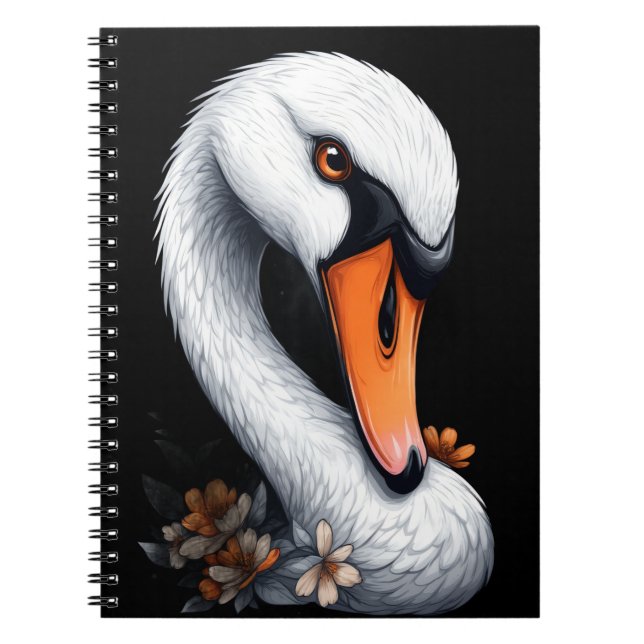"Graceful Swan" Floral Art Spiral Notebook Anteckningsbok (Framsidan)