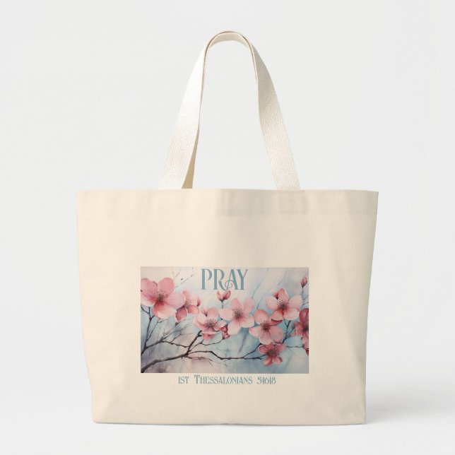 GraceGear - Pray Tote Bag Blue Text Jumbo Tygkasse (Framsidan)